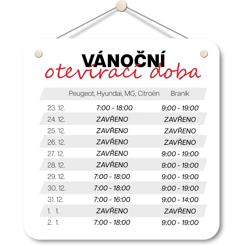 Vánoční otevírací doba 2025 - Lenner Motors