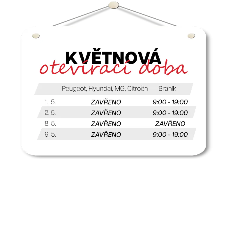Otevírací doba - květen 2026